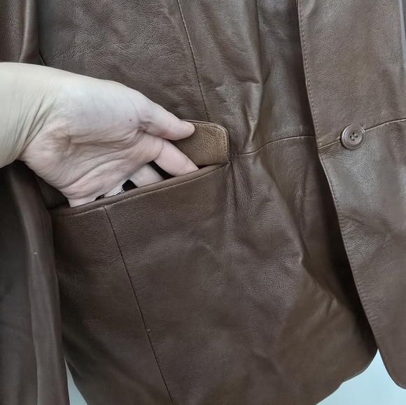 STAFFORD BLAZER MEN BROWN LEATHER CLASSIC LUXURY JACKET SPORT COAT XL *read* - Picture 6 of 15